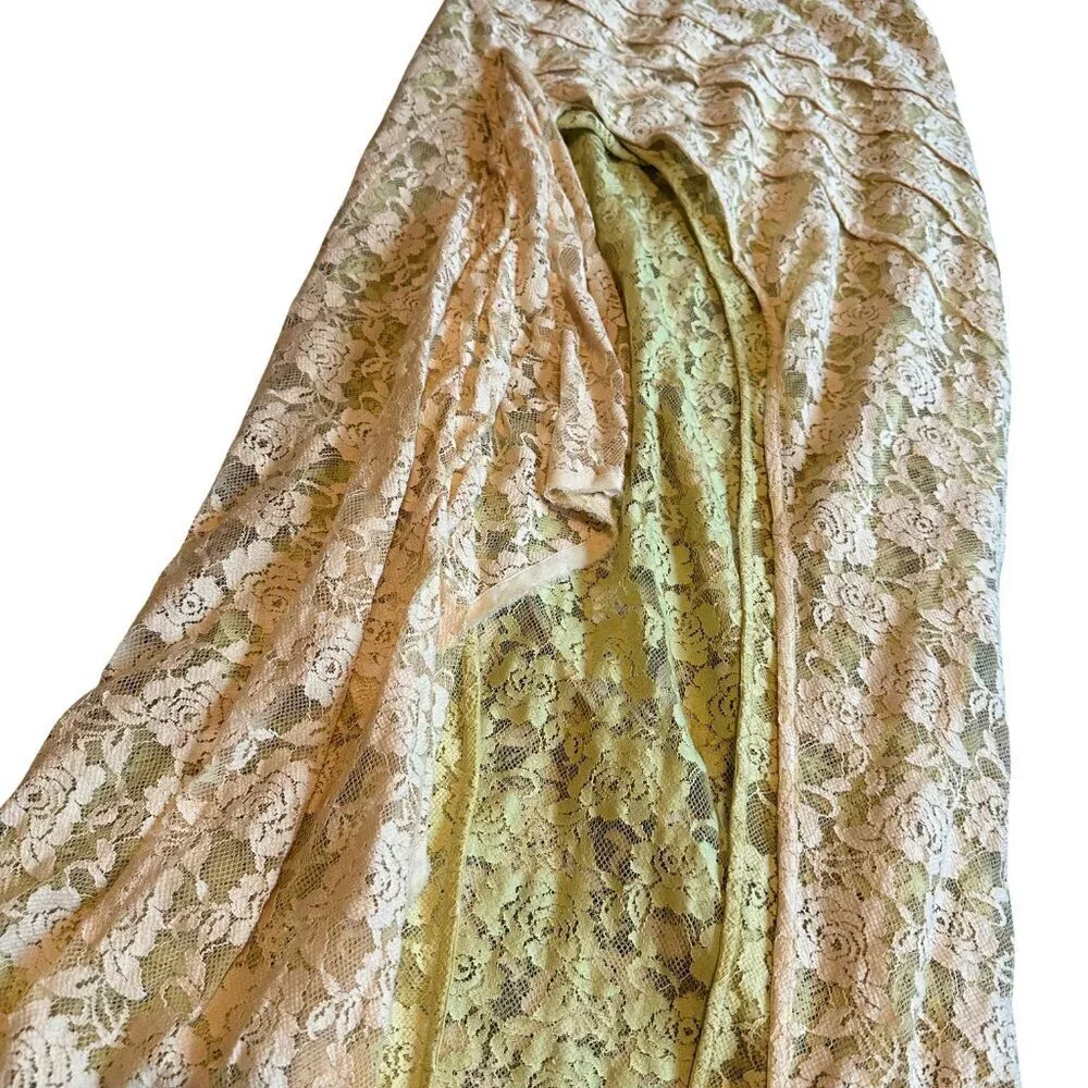 Free People FP One Solene Creme Peach High Low Maxi Skirt Stretch Lace Med NWT - Picture 3 of 14